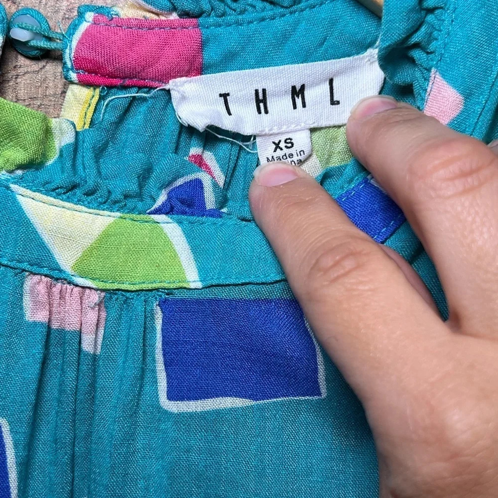 THML Teal Tiered Ruffle Geometric Printed Dress size XS - Picture 5 of 10